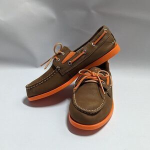 Sperry NWOB Youth Size 4 Leather Top Sider Orange and Brown Slip on loafers shoe